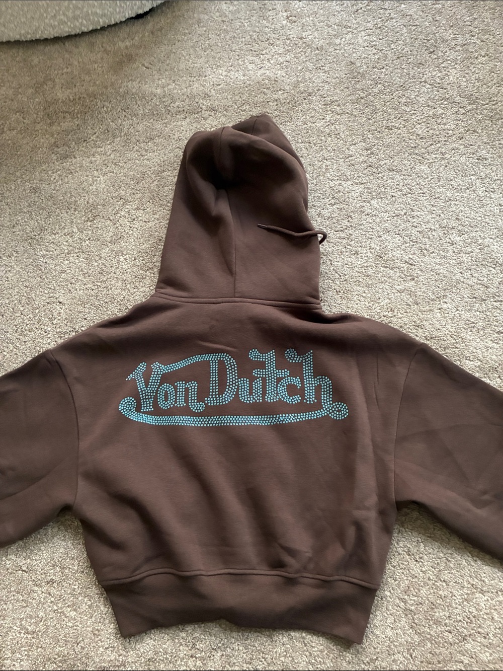 Von Dutch Brown Hoodie with Teal Logo and Zip - Picture 10 of 10